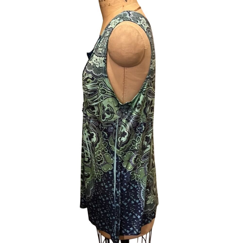 dressbarn Paisley V-Neck Crochet Neck Sleeveless Tunic Top Petite XL - Picture 3 of 10
